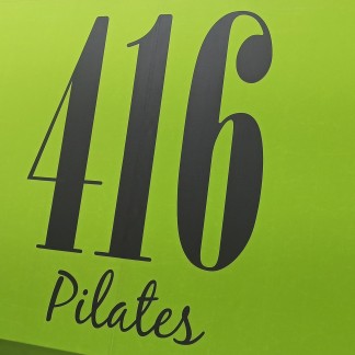416 Pilates — fabric cut; painted lettering, prev. employer