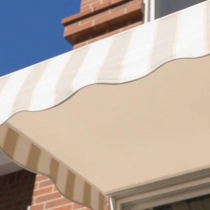 Sewing and repair of striped awning for commercial canopy